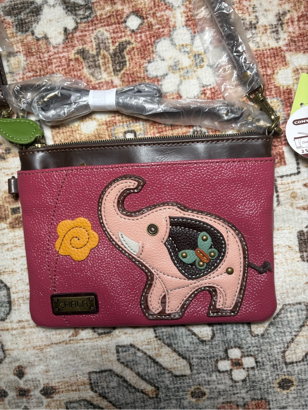 NWT Chala Magenta Elephant Crossbody Bag with Pink Accents